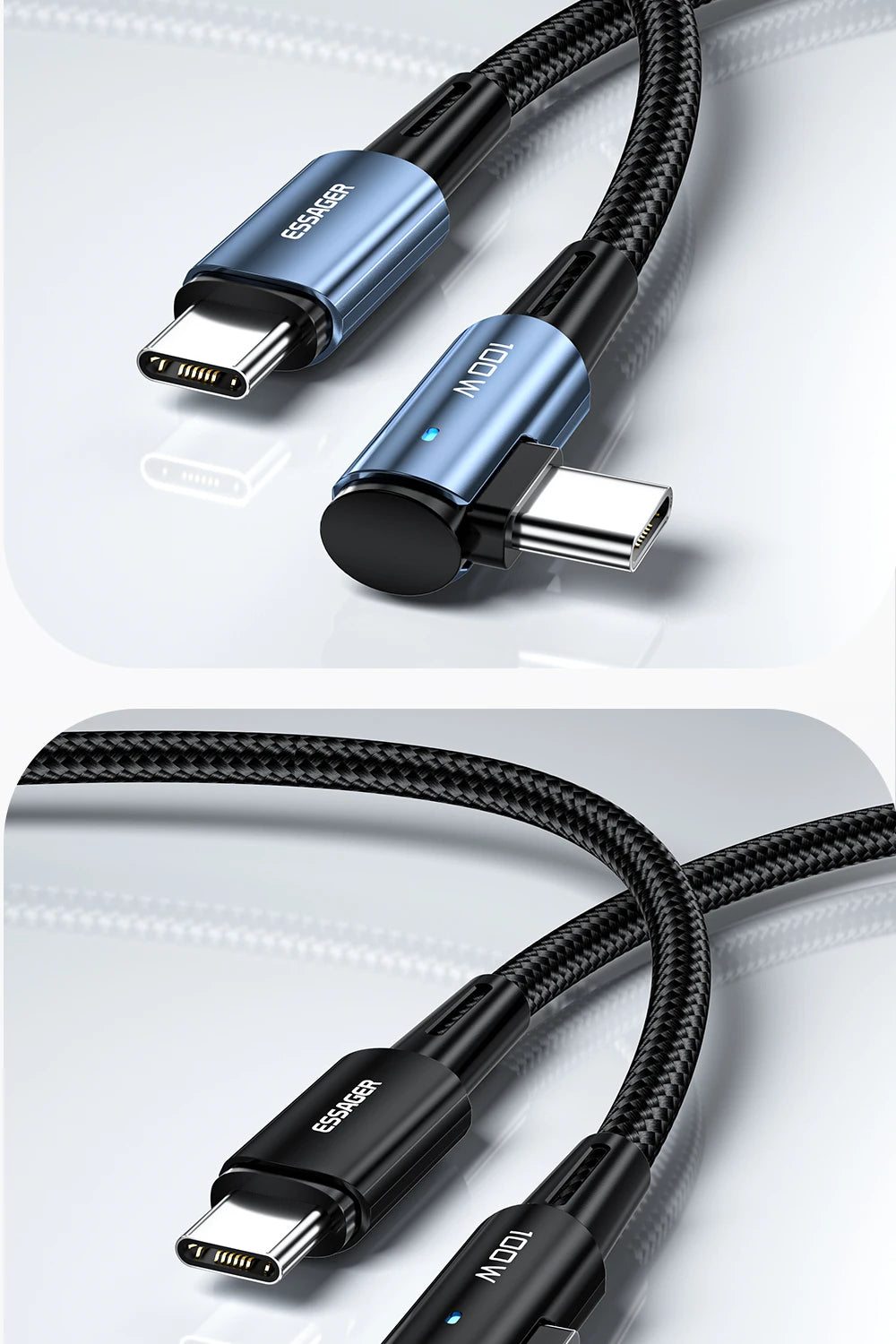 Essager 100W USB Type C To USB C Cable 90 Degree Angle For iPad MacBook Pro Xiaomi Samsung Huawei Fast Charging Type-C Date Wire