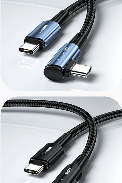 Essager 100W USB Type C To USB C Cable 90 Degree Angle For iPad MacBook Pro Xiaomi Samsung Huawei Fast Charging Type-C Date Wire
