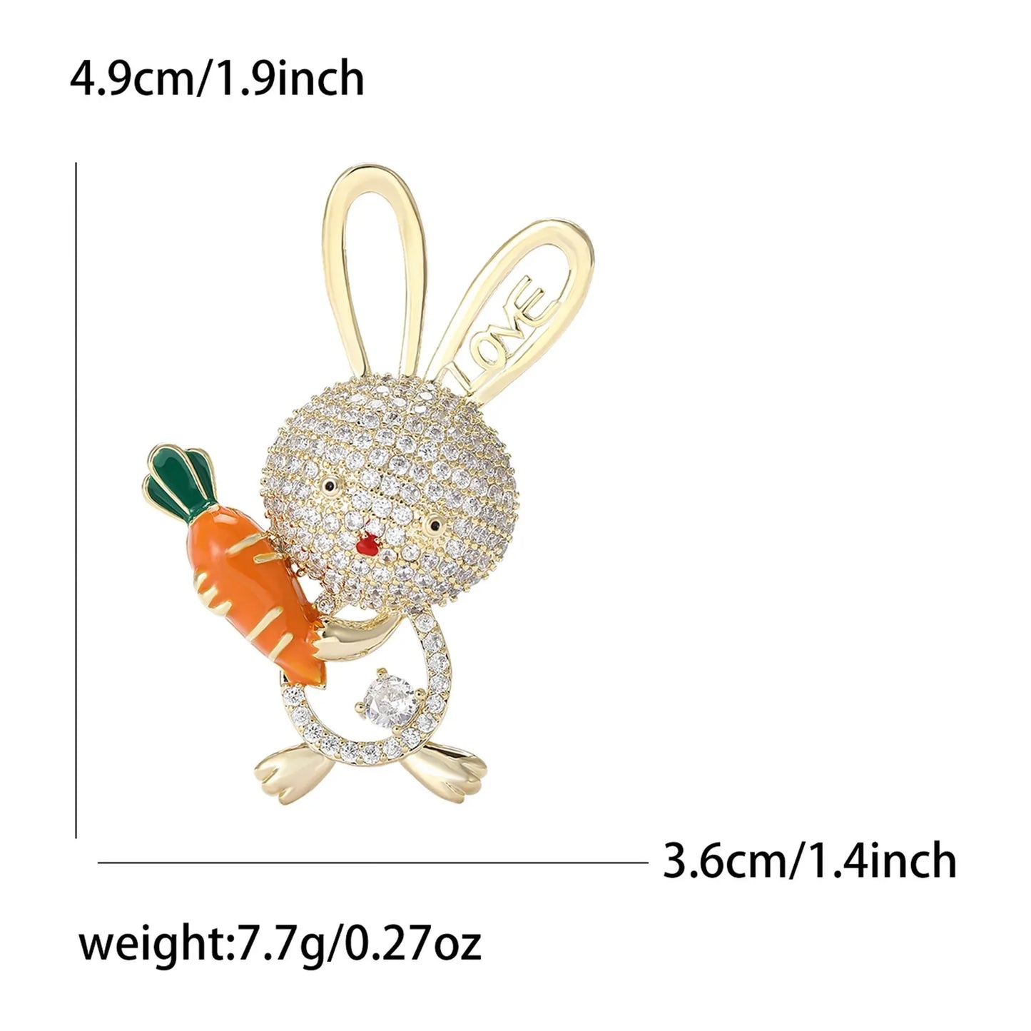 Cute Cartoon Rabbit Bunny Carrot Brooch Rhinestone Animal Lapel Pin Bag Backpack BFF Jewelry Accessories Gift