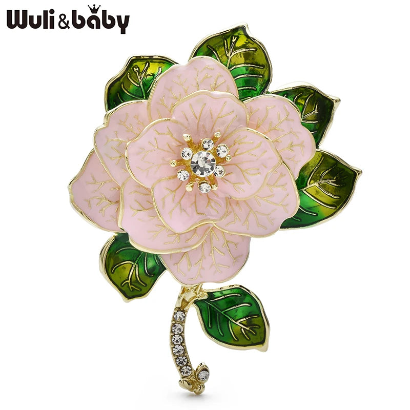 Wuli&baby Luxury Pretty Camellia Flower Brooches White Enamel Charming Plants Brooch For Women's Clothes Coat Pins Gifts