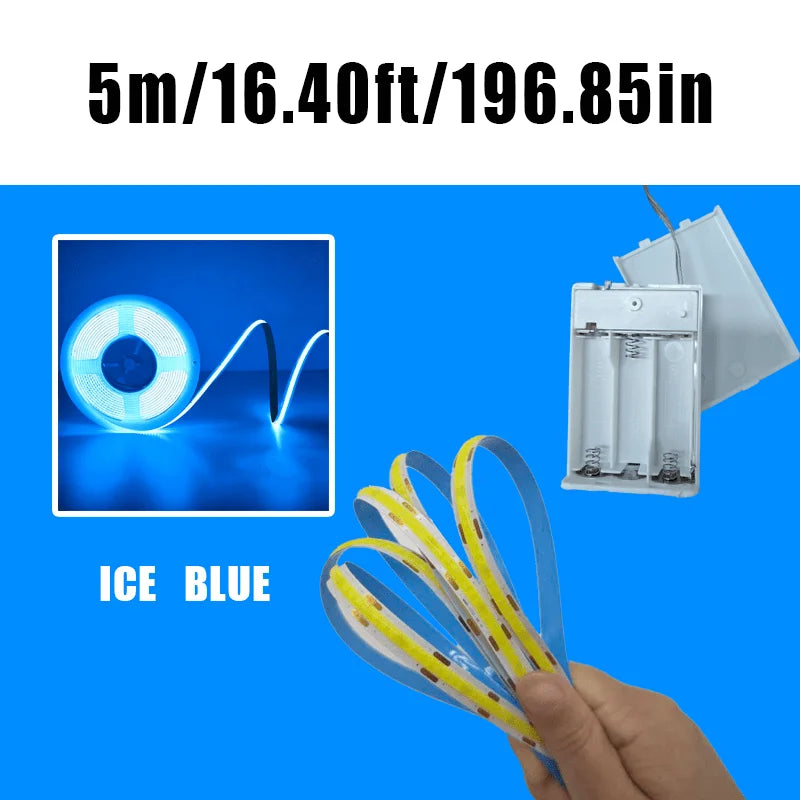 3AA Battery Box COB LED Strip Lights, 5V Flexible COB Strip Light, Flexible Ribbon Diode Tape for Party, Bedroom, Kitchen