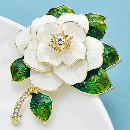 Wuli&baby Luxury Pretty Camellia Flower Brooches White Enamel Charming Plants Brooch For Women's Clothes Coat Pins Gifts