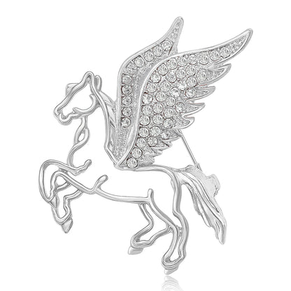 Beaut&Berry Luxury Rhinestone Pegasus Brooches for Women Unisex Animal Pins Casual Party Jewelry Accessories Gifts Decoration