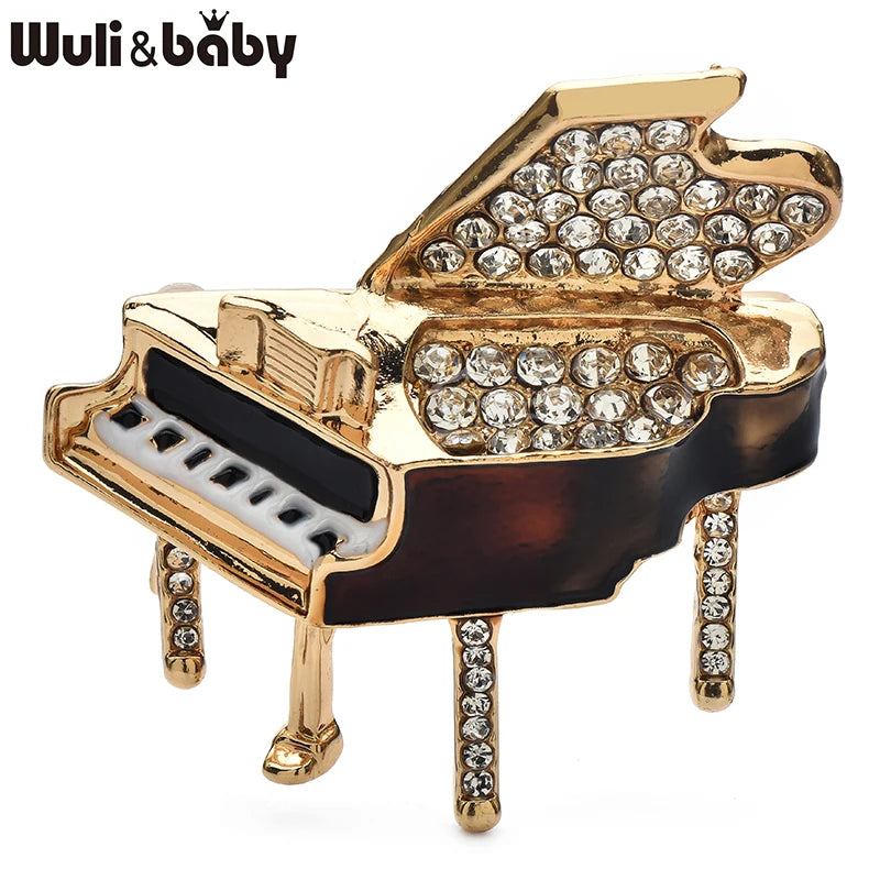 Wuli&baby Lovely Enamel Piano Brooches For Women Unisex Alloy Rhinestone Instrument Casual Party Clothes Brooch Pins Gifts
