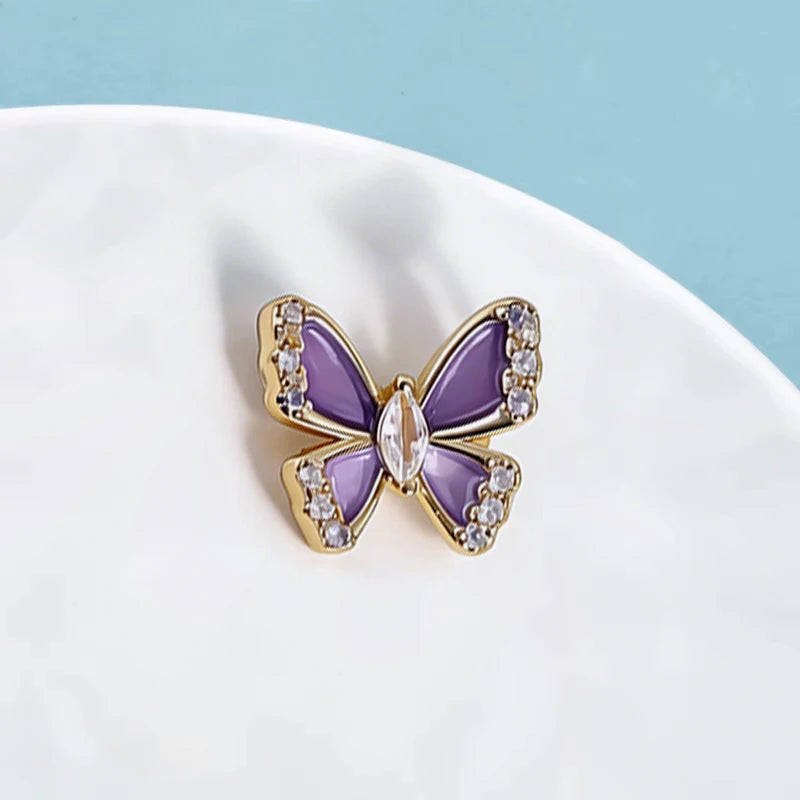 Wuli&baby Cute Bowknot Butterfly Collar Pins For Women Lady Purple Enamel Flower Insects Brooch Pins Fashion Jewelry Gifts