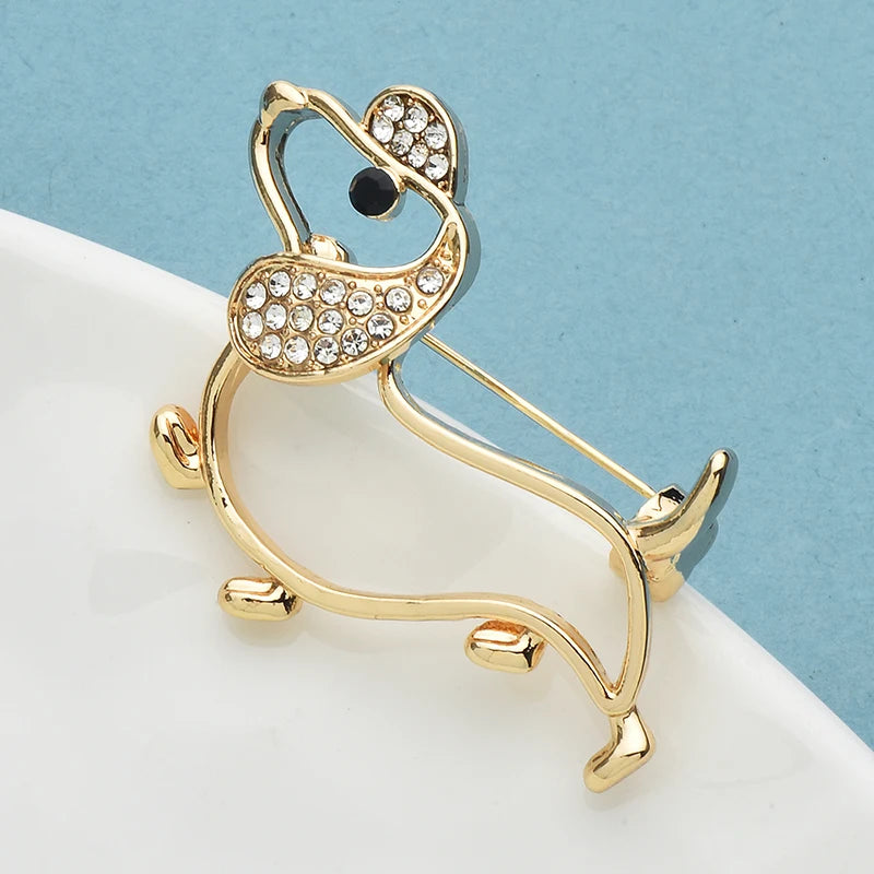 Wuli&baby Lovely Dog Brooches For Women Unisex Alloy Rhinestone Cute Puppy Animal Party Office Brooch Pins Gifts