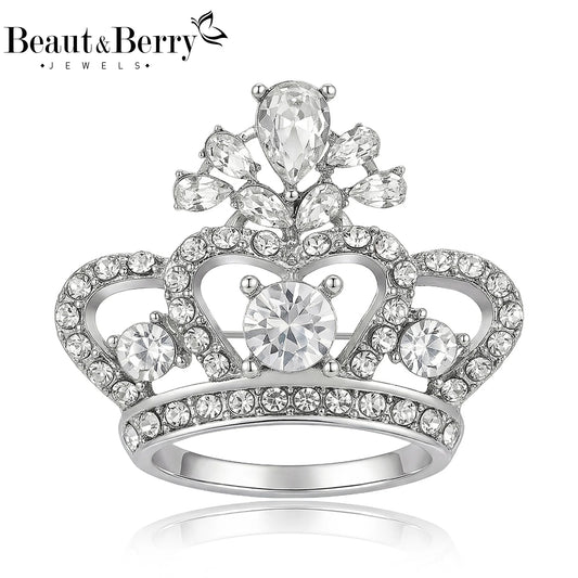 Beaut&Berry Luxury Rhinestone Crown Brooches for Women Unisex Court Pins Casual Party Jewelry Accessories Gifts Decoration