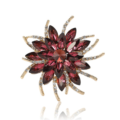 Beaut&Berry Luxury Crystal Glass Flower Brooches for Women Rhinestone Pins Friends Party Gifts Banquet Jewellery Accessories
