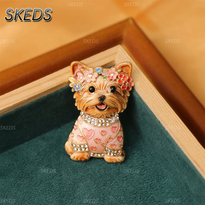 SKEDS Cute Dog Rhinestone Brooch for Women Multicolor Crystal Poodle Yorkshire Schnauzer Puppy Pin Animal Pet Jewelry Gift