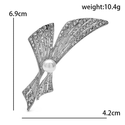 Wuli&baby Elegant Pearl Bowknot Geometric Brooches For Women Unisex Suits Clothes Party Office Brooch Pins Gifts