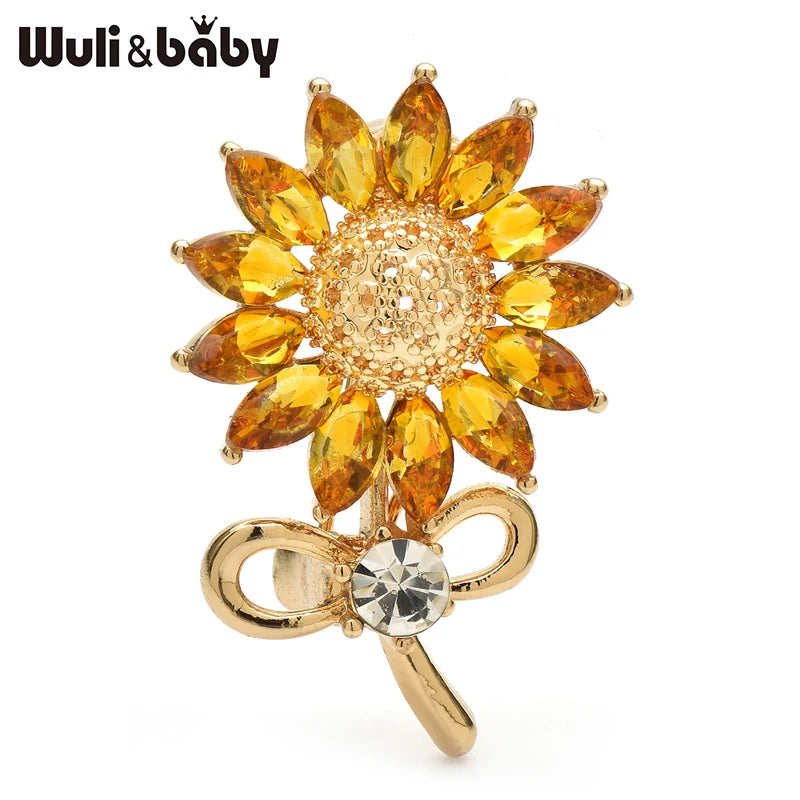 Wuli&baby Lovely Sunflower Brooches For Women Unisex Rhinestone Flowers Summer Collar Brooch Pin Fashion Jewelry Gifts