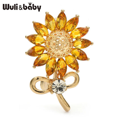 Wuli&baby Lovely Sunflower Brooches For Women Unisex Rhinestone Flowers Summer Collar Brooch Pin Fashion Jewelry Gifts