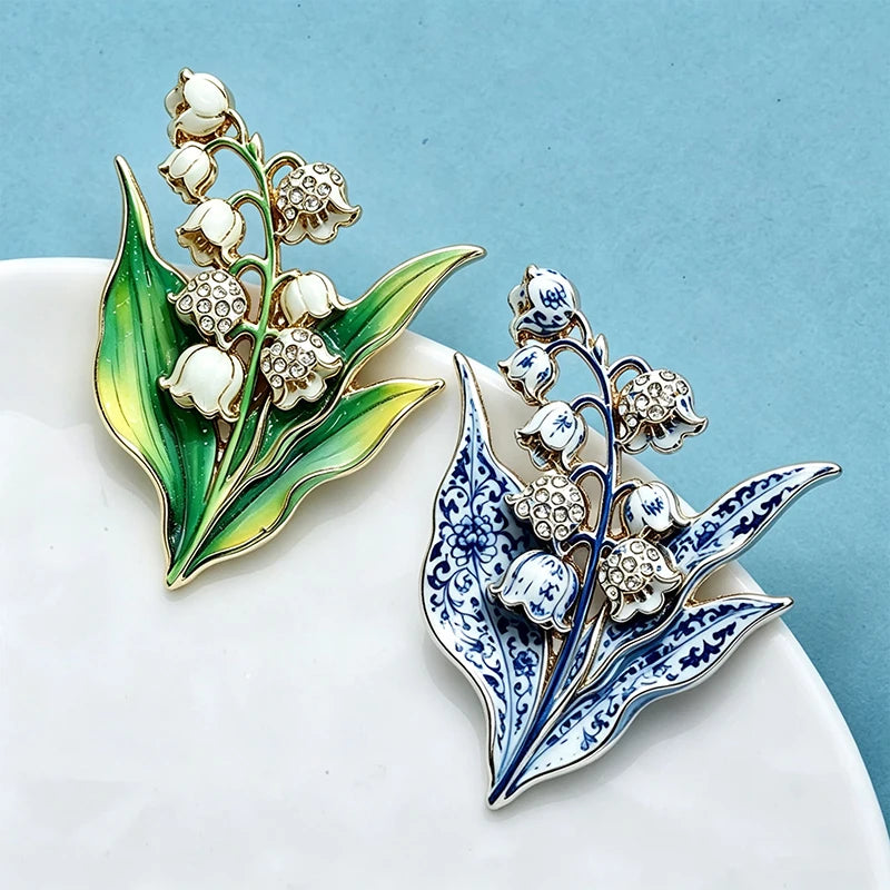 Wuli&baby Beautiful Lily Flowers Brooches For Women 2-color Enamel Rhinestone Plants Party Office Brooch Pins Gifts