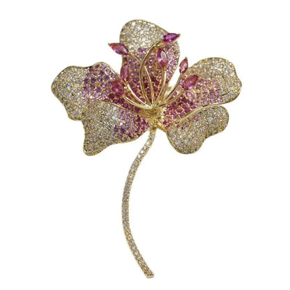 Elegant Luxury Zirconia Brooch Pin Jacket Accessory Hibiscus Flower High End Chest Flower Pin Chinese Traditional Jewelry