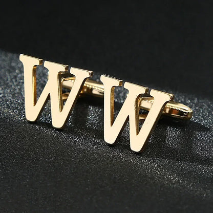 High Quality Gold Color English Letters A-Z Cufflinks for Men Luxury Jewelry Shirt Cuff Links French Business Accessories