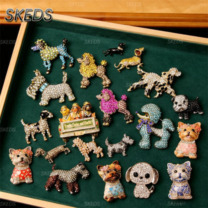 SKEDS Cute Dog Rhinestone Brooch for Women Multicolor Crystal Poodle Yorkshire Schnauzer Puppy Pin Animal Pet Jewelry Gift