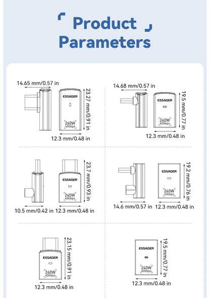 Essager USB4.0 40Gbps OTG Adapter 240W Fast Charging Converter 90 Degree USB Type C Data Adapter For Phone Macbook Laptop 8K60Hz