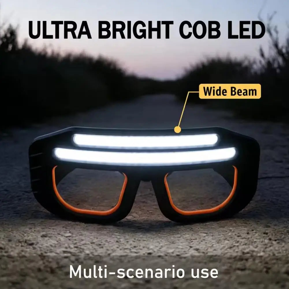 Rechargeable LED Glasses Headlight Glasses with Motion Sensor & Touch Control Unhindered Head Light for Running Camping Work