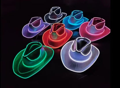 LED Glowing Cowgirl boy Hat Neon Luminous Bride Hat For Holiday Light Up Supplies Fluorescent Party Props Bachelorette Party Hat