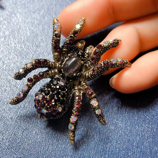 Exaggerated Geometric Crystal Spider Brooches For Women Men Vintage Colored Rhinestone Insect Brooch Halloween Party Jewelry Pin