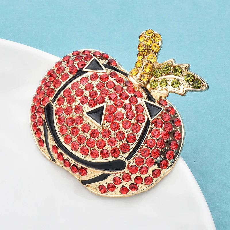 Wuli&baby Vintage Rhinestone Pumpkin Brooches For Women Men Halloween Party Brooch Pins Gifts
