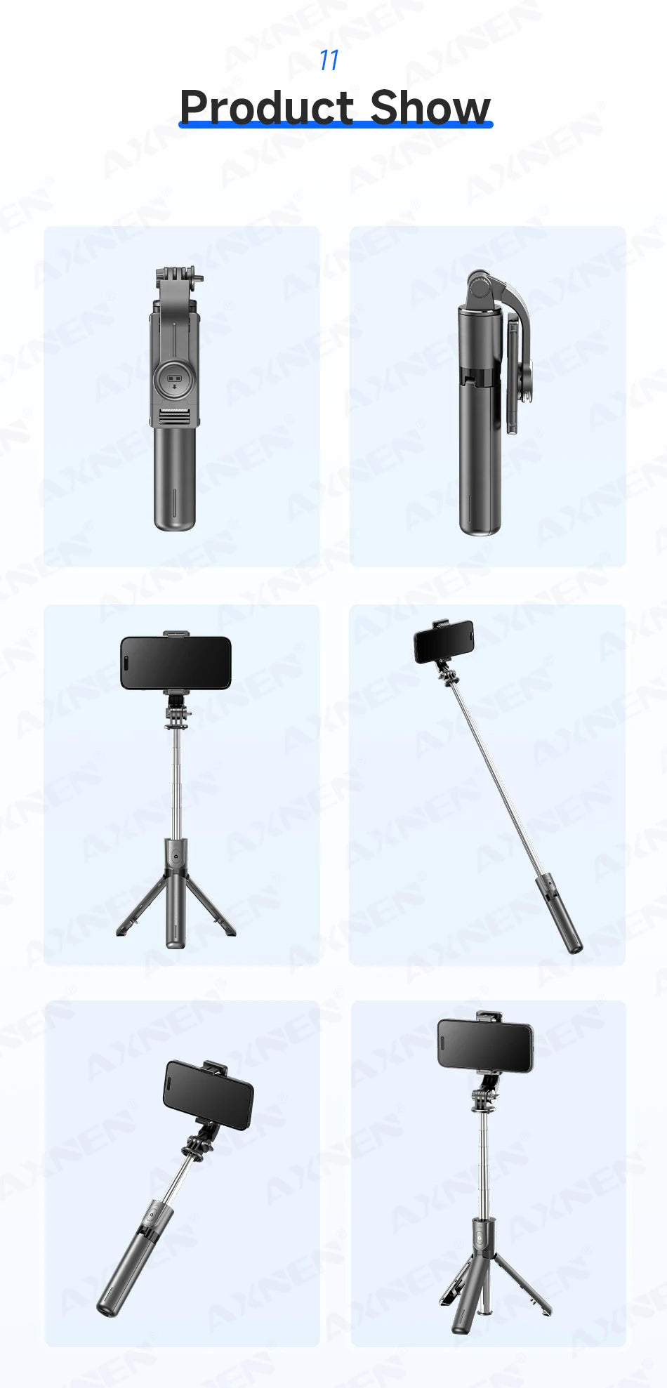 Bluetooth Selfie Stick Tripod Desktop Stand, Phone Holder, Wireless Remote Shutter, for iPhone Android, Option with Fill Light