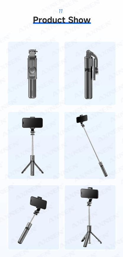 Bluetooth Selfie Stick Tripod Desktop Stand, Phone Holder, Wireless Remote Shutter, for iPhone Android, Option with Fill Light