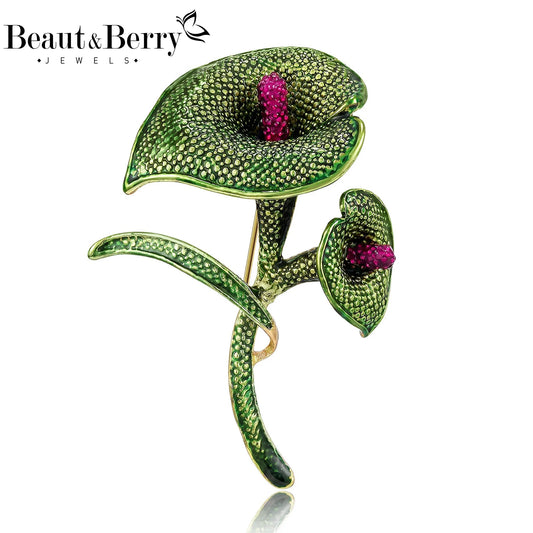 Beaut&Berry Vintage Enamel Calla Lily Brooches for Women Unisex Plant Pins Casual Party Jewelry Accessories Gifts Decoration