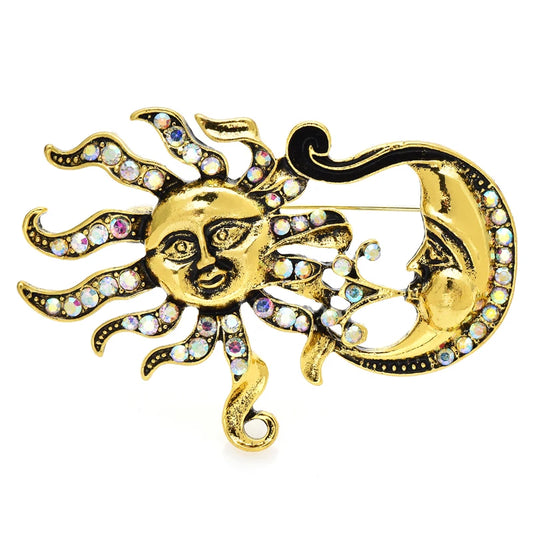 Wuli&baby Vintage Sun And Moon Brooches For Women Lovely Rhinestone Playing Planet Party Casual Brooch Pin Gifts