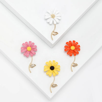 Enamel Sunflower Brooches for Women Unisex Pearl Flower Botanical Pins Banquet Party Backpack Gifts Jewelry Accessories
