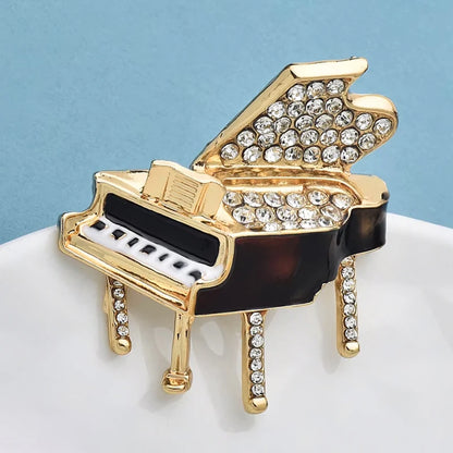 Wuli&baby Lovely Enamel Piano Brooches For Women Unisex Alloy Rhinestone Instrument Casual Party Clothes Brooch Pins Gifts