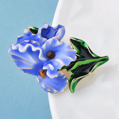 Wuli&baby Beautiful Enamel Orchid Flowers Brooches For Women Lady's Clothes Party Office Brooch Pins Gifts