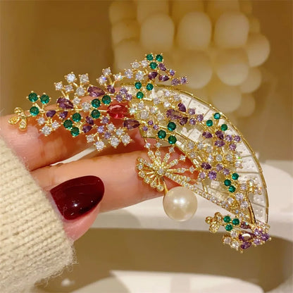 Vintage Chinese Inspired Violet Vine Folding Fan Brooch Pin Elegant Women Qipao Hanfu AccessoriesHoliday Party Couple Gifts