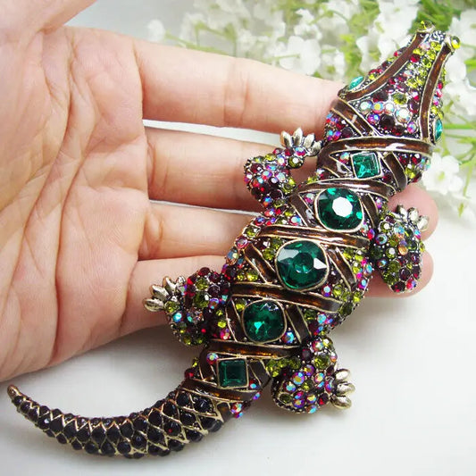 Vintage Multi-color Crocodile Animal Men Pendant Brooch Pin Rhinestone Crystal Classic Animal Fish Brooch Pins Gifts