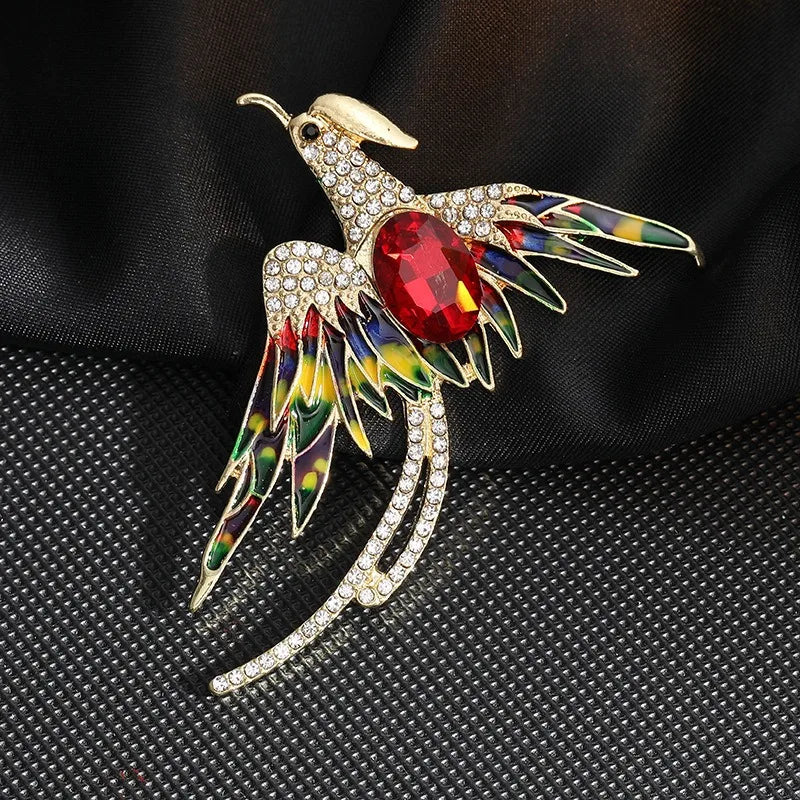Fashionable Rhinestone Phoenix Brooch with Long Tail Exquisite Accessory for Clothing And Bags Versatile Temperament Piece
