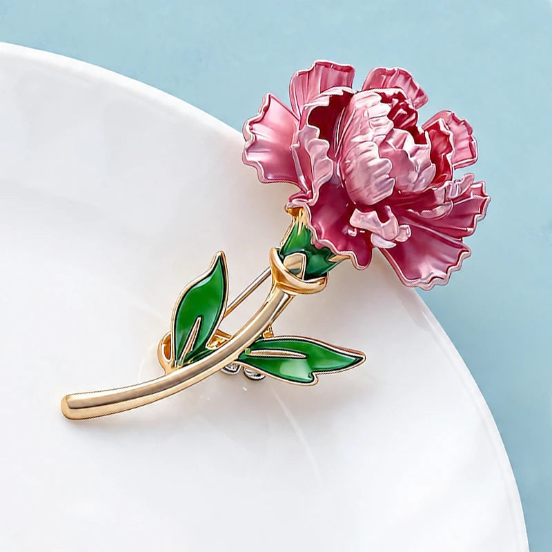 Wuli&baby January Birthday Flower Brooches Pins For Women Lady Enamel Carnation Plants Party Office Brooch Pin Mother's Day Gift