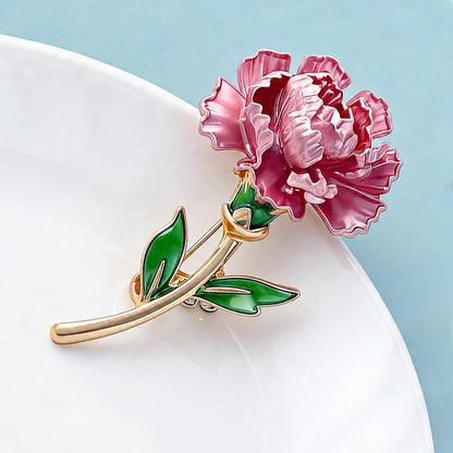 Wuli&baby January Birthday Flower Brooches Pins For Women Lady Enamel Carnation Plants Party Office Brooch Pin Mother's Day Gift