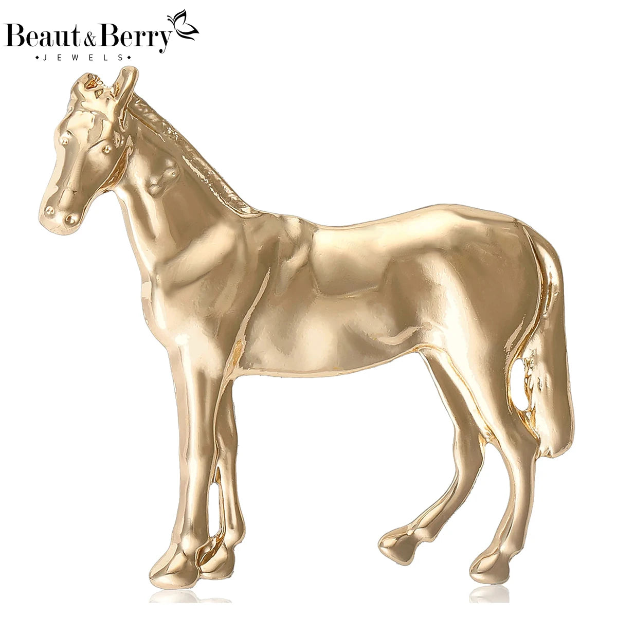 Beaut&Berry Fashion Glossy Horse Brooches for Women Unisex Animal Pins Casual Party Accessories Luxury Gifts New Event Friends