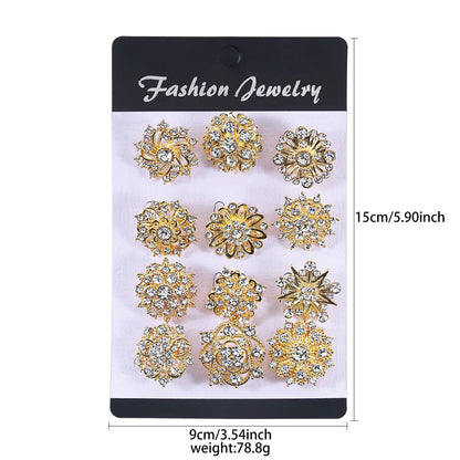 12Pcs/Set Fashion Simple Pearl Flower Brooches Alloy Rhinestone Muslim Bouquet Pin for Women Bridal Shower Party Dress Clothes