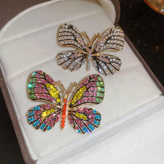 Vintage Multicolour Butterfly Brooches for Women Metal Alloy Crystal Insect Colorful Enamel Pins Party Birthday Jewelry 2024