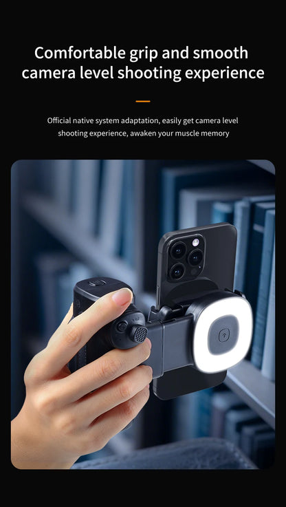 Single-Axis Phone Grip with Bluetooth LED Selfie Light, Adjustable Angle for Smartphone Photography, Video Live Streaming
