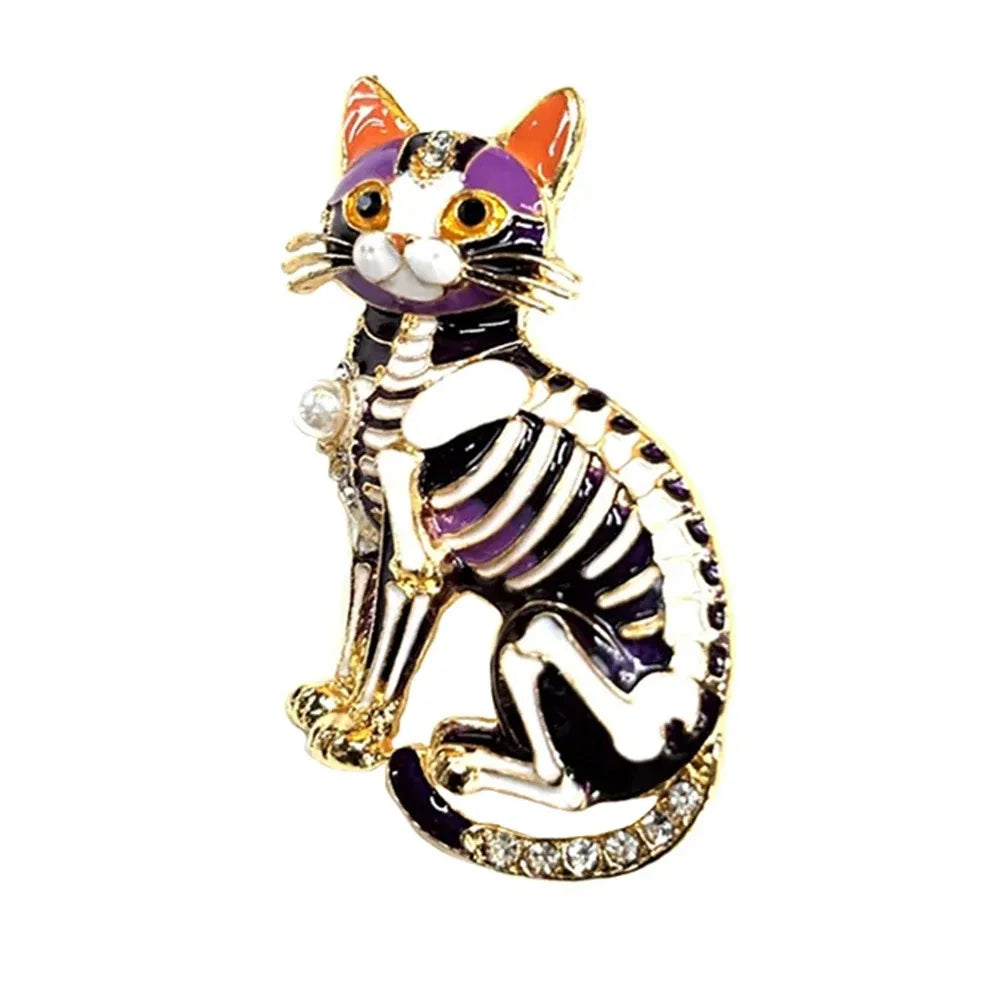 Halloween Sugar Skull Enamel Brooch Gothic Skeleton Pin Pumpkin Ghost Cat Badge for Coat Bag Day of The Dead Jewelry Party Gift