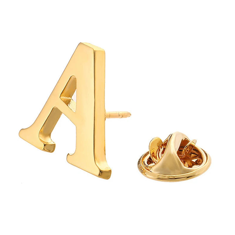 High Quality Classic Style Gold Letter A-Z Metal Brooch Women Men's Lapel Pin Women's Hat Scarf Backpack Badge Jewellery