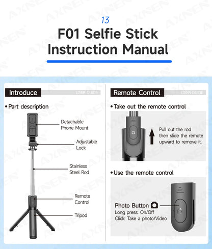 Bluetooth Selfie Stick Tripod Desktop Stand, Phone Holder, Wireless Remote Shutter, for iPhone Android, Option with Fill Light