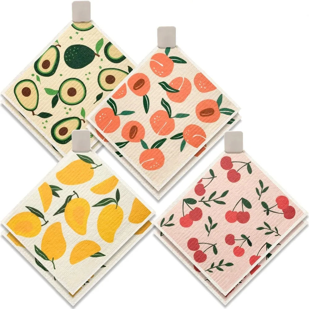 4 Pcs Swedish Dishcloths Eco-Friendly Reusable Kitchen Wipes Absorbent and Quick Drying Swedish Sponge Cloths for Efficient