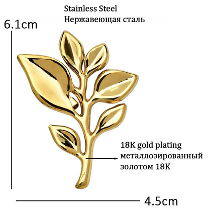 Wuli&baby Stianless Steel Leaves Brooches For Women Men 2-color Flowers Plants Easy-match Party Office Brooch Pin Gifts