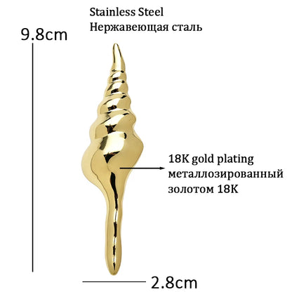 Wuli&baby Stainless Steel Conch Brooches For Women Unisex 2-color Summer Seashell Animal Casual Party Brooch Pin Gifts