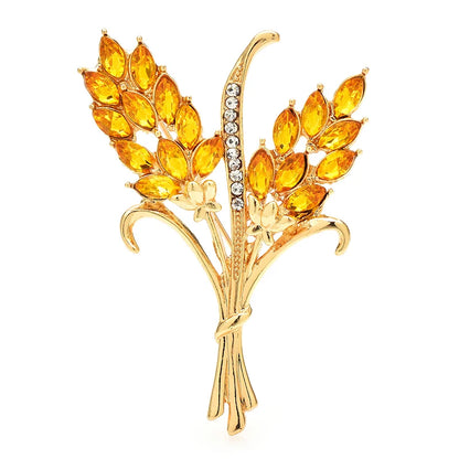 Wuli&baby Crystal Wheats Flower Brooches Pins For Women Unisex 4-color Tasty Grain Plants Office Party Brooch Pins Gifts