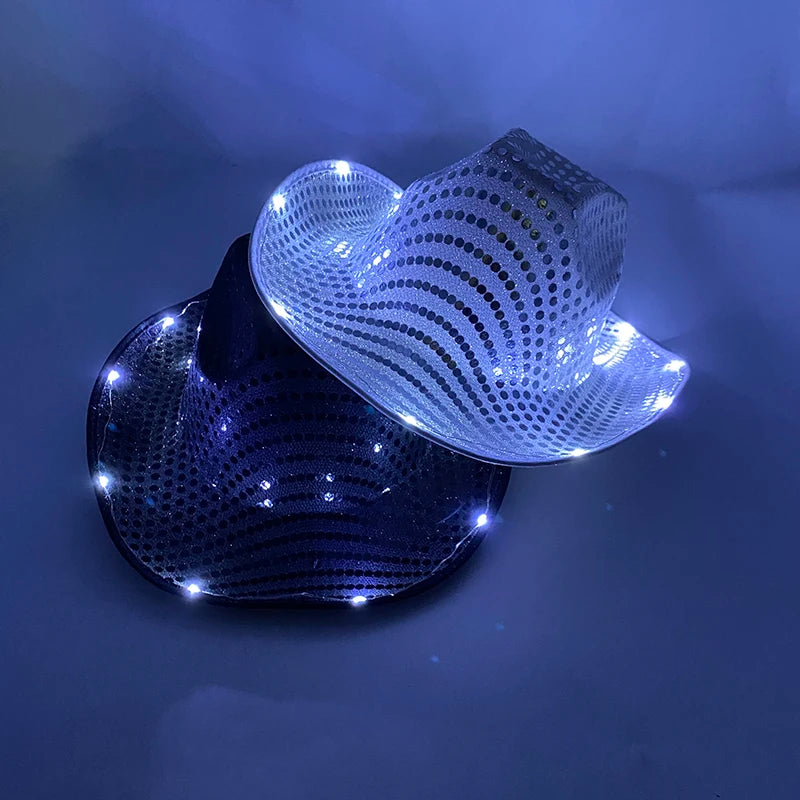 LED Glowing Cowgirl boy Hat Neon Luminous Bride Hat For Holiday Light Up Supplies Fluorescent Party Props Bachelorette Party Hat