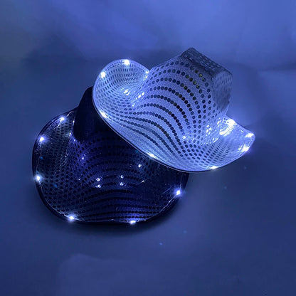 LED Glowing Cowgirl boy Hat Neon Luminous Bride Hat For Holiday Light Up Supplies Fluorescent Party Props Bachelorette Party Hat